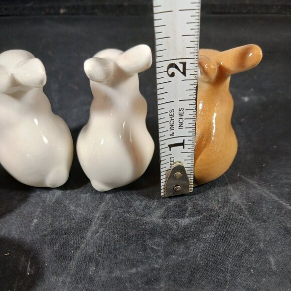 Mini Ceramic 2in Brown/White Bunny Rabbits Easter Decor Dollhouse Village - Picture 6 of 7